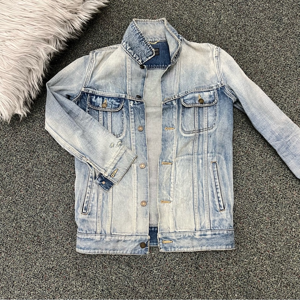 SAINT LAURENT Boyfriend Denim Blue Jean Jacket OversizenDistressed Light Wash XS - Picture 2 of 16